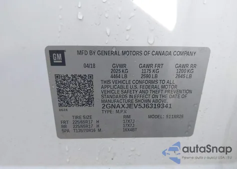 2018 Chevrolet Equinox Lt from USA, damaged, VIN 2GNAXJEV5J6319341